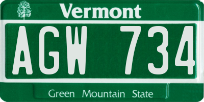 VT license plate AGW734