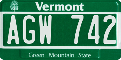 VT license plate AGW742