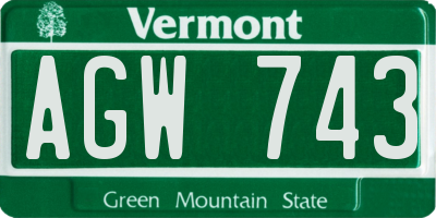 VT license plate AGW743