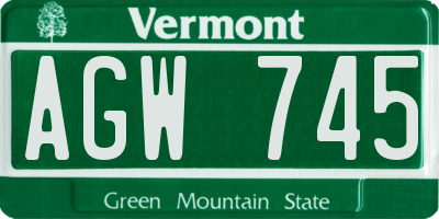 VT license plate AGW745