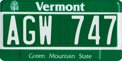VT license plate AGW747