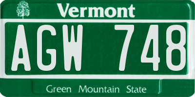 VT license plate AGW748