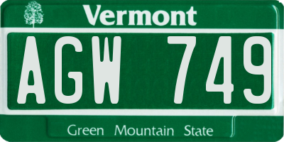 VT license plate AGW749