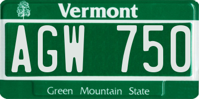 VT license plate AGW750