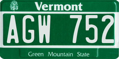 VT license plate AGW752