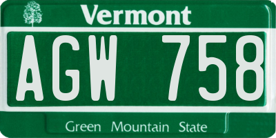 VT license plate AGW758