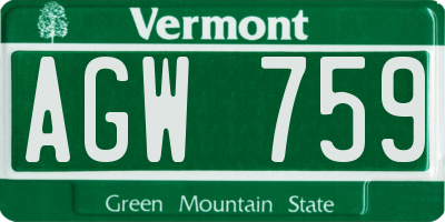 VT license plate AGW759