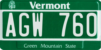VT license plate AGW760