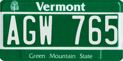 VT license plate AGW765