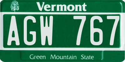 VT license plate AGW767