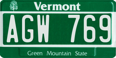 VT license plate AGW769