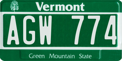 VT license plate AGW774