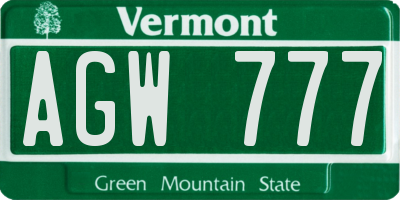 VT license plate AGW777