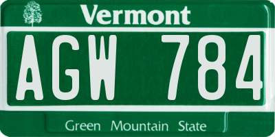 VT license plate AGW784