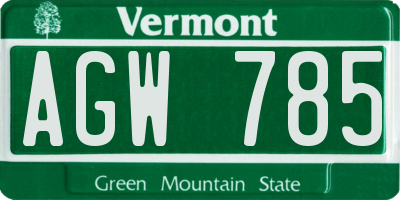 VT license plate AGW785