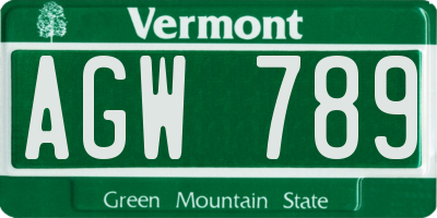 VT license plate AGW789