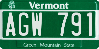 VT license plate AGW791