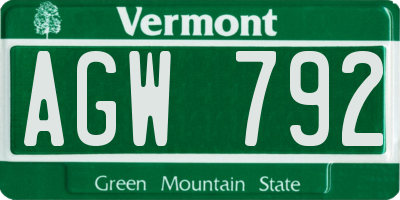 VT license plate AGW792