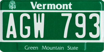 VT license plate AGW793