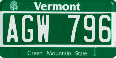 VT license plate AGW796
