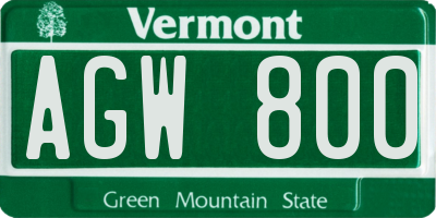 VT license plate AGW800