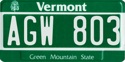 VT license plate AGW803