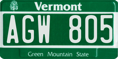 VT license plate AGW805