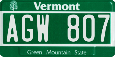 VT license plate AGW807