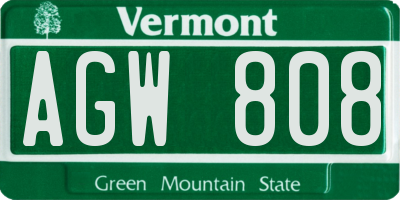 VT license plate AGW808