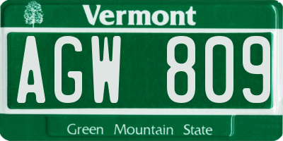 VT license plate AGW809