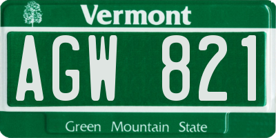 VT license plate AGW821