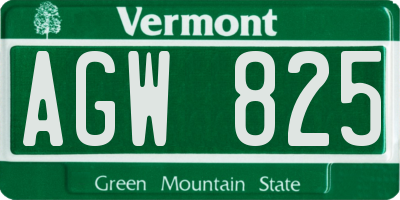 VT license plate AGW825