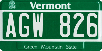 VT license plate AGW826