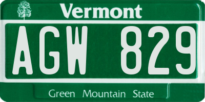 VT license plate AGW829