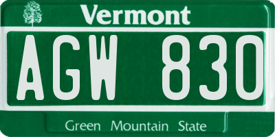 VT license plate AGW830