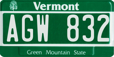 VT license plate AGW832