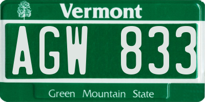 VT license plate AGW833