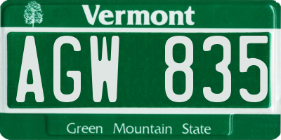 VT license plate AGW835
