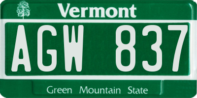 VT license plate AGW837