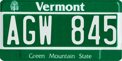 VT license plate AGW845