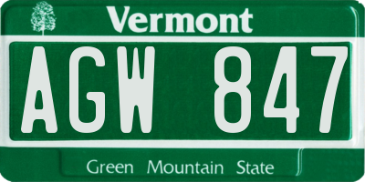 VT license plate AGW847