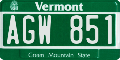 VT license plate AGW851