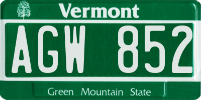 VT license plate AGW852