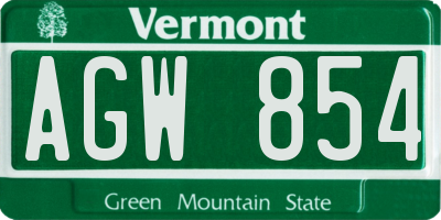 VT license plate AGW854