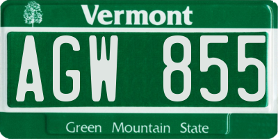 VT license plate AGW855
