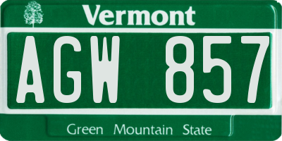 VT license plate AGW857