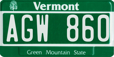 VT license plate AGW860
