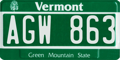 VT license plate AGW863