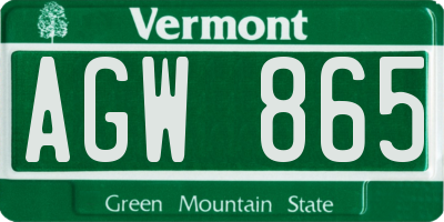VT license plate AGW865