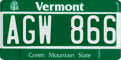 VT license plate AGW866